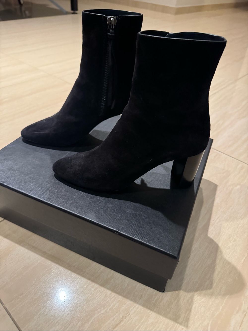 Saint Laurent Black Suede Mid-Heel Ankle Booties